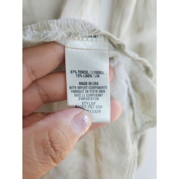 Bella Dahl Women Green White Tie Dye Linen Blend Button Down Shirt size Medium - Picture 4 of 6